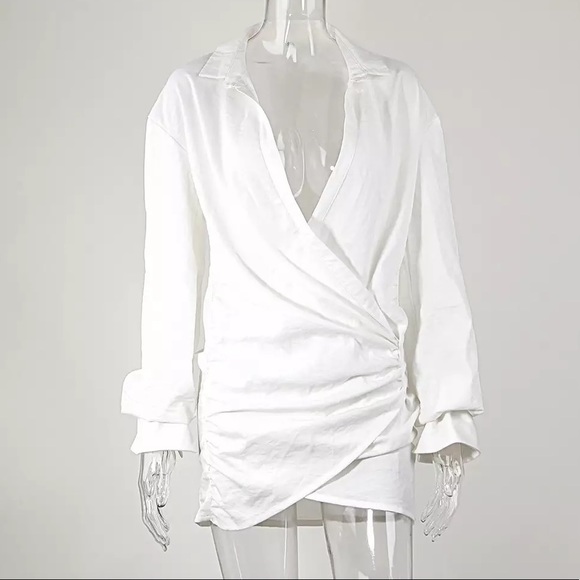 Naha Draped Sexy Mini Shirt Wrap Ruched Mini Dress - Picture 11 of 16